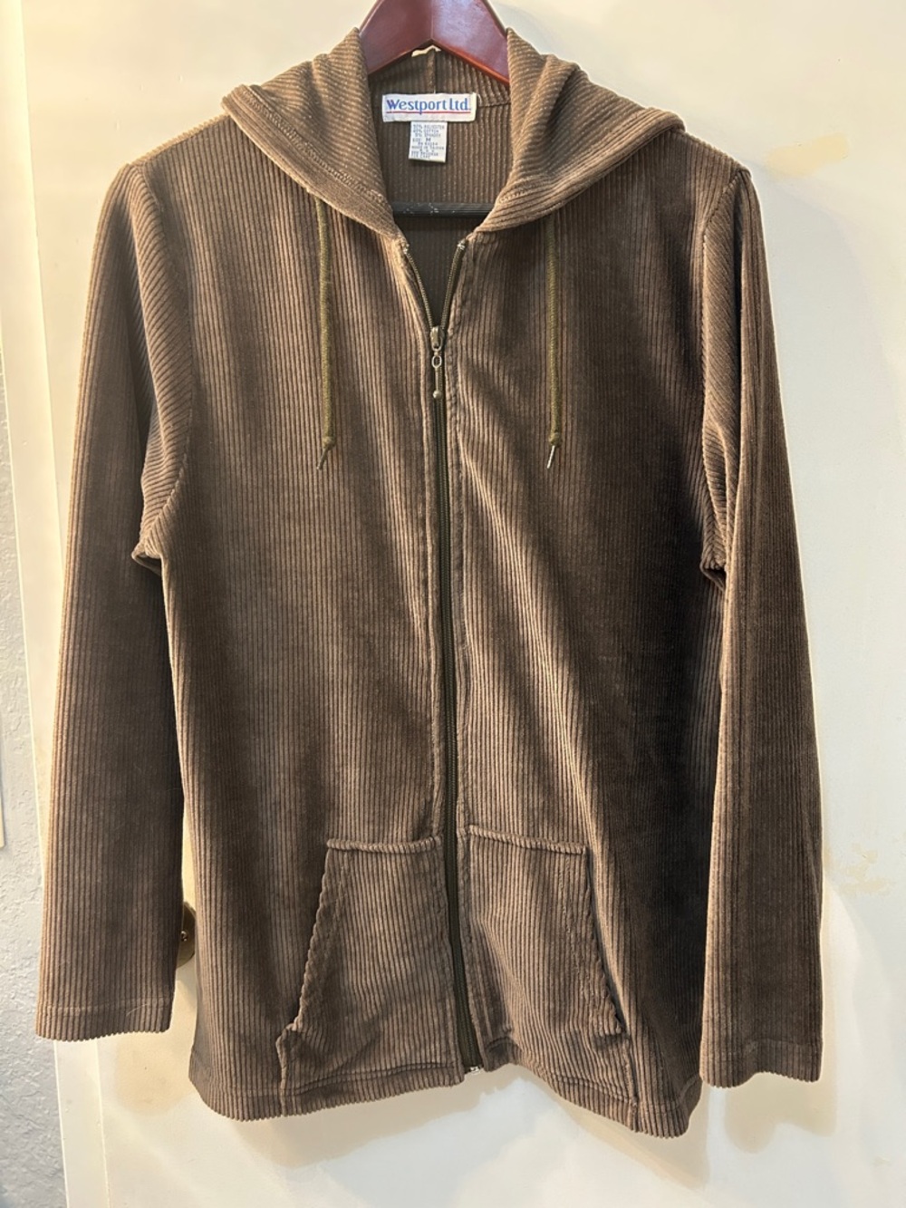 Westport Brown Corduroy Zip-Front Hoodie, Sz M